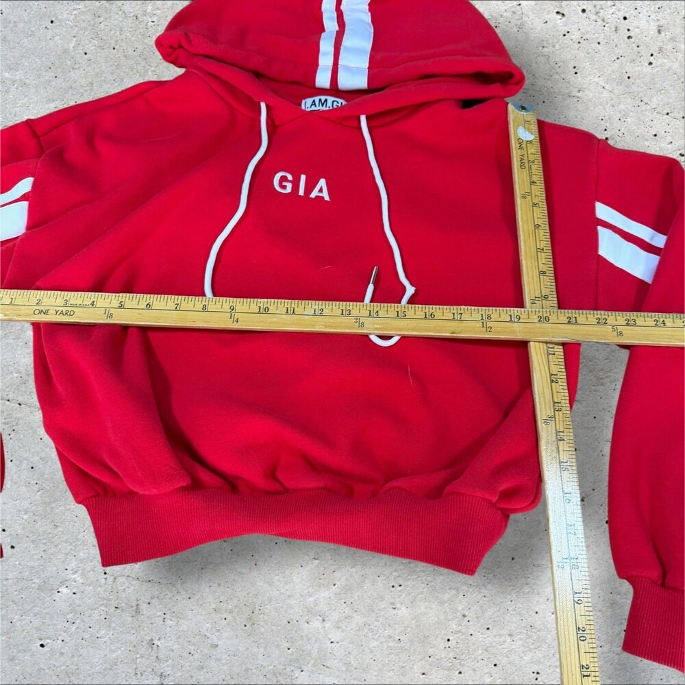 I.AM.GIA Tracksuit Set Womens M Red Cropped Hoodie Sweatpants Striped Loungewear - Picture 10 of 11